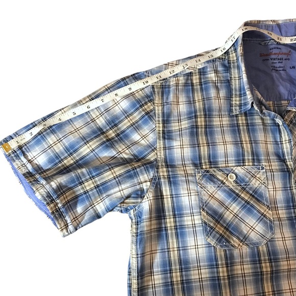 Original Weatherproof Vintage Blue White Button Down Shortsleeved Shirt Large - Picture 8 of 13